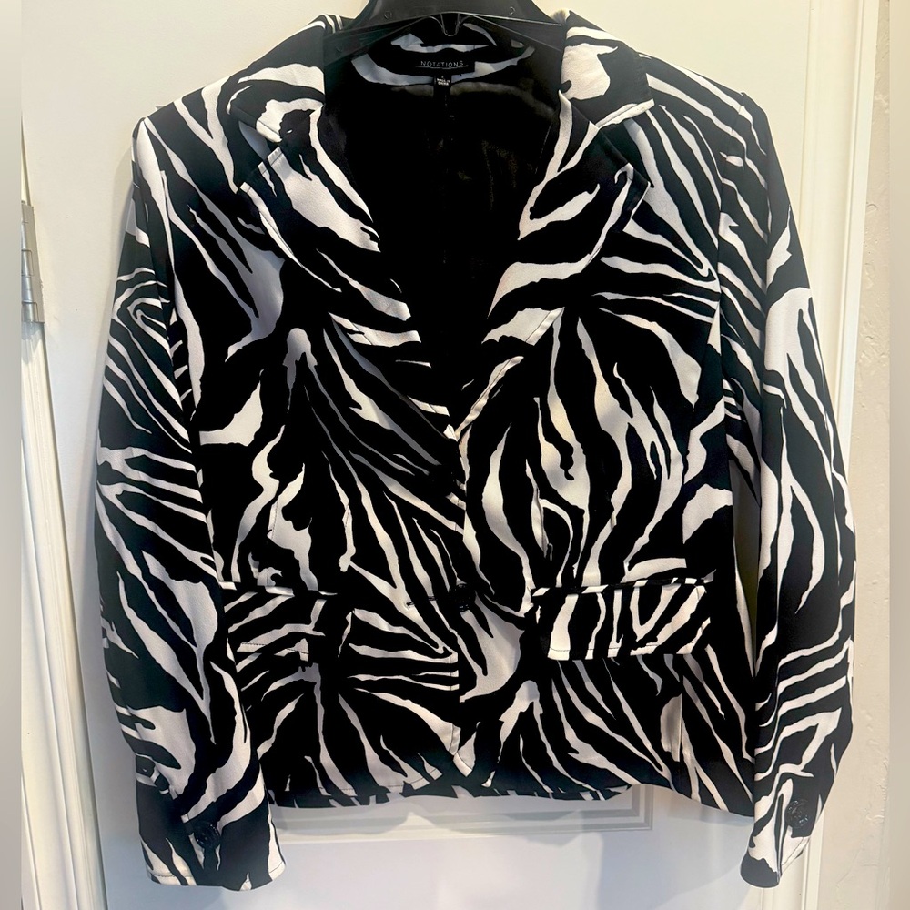 Notations Black and White Blazer with Zebra Print